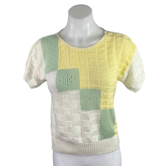 Keneth Too Multicolor Knit Colorblock Short Sleeve Crew Neck Sweate Top Size S - Picture 1 of 4